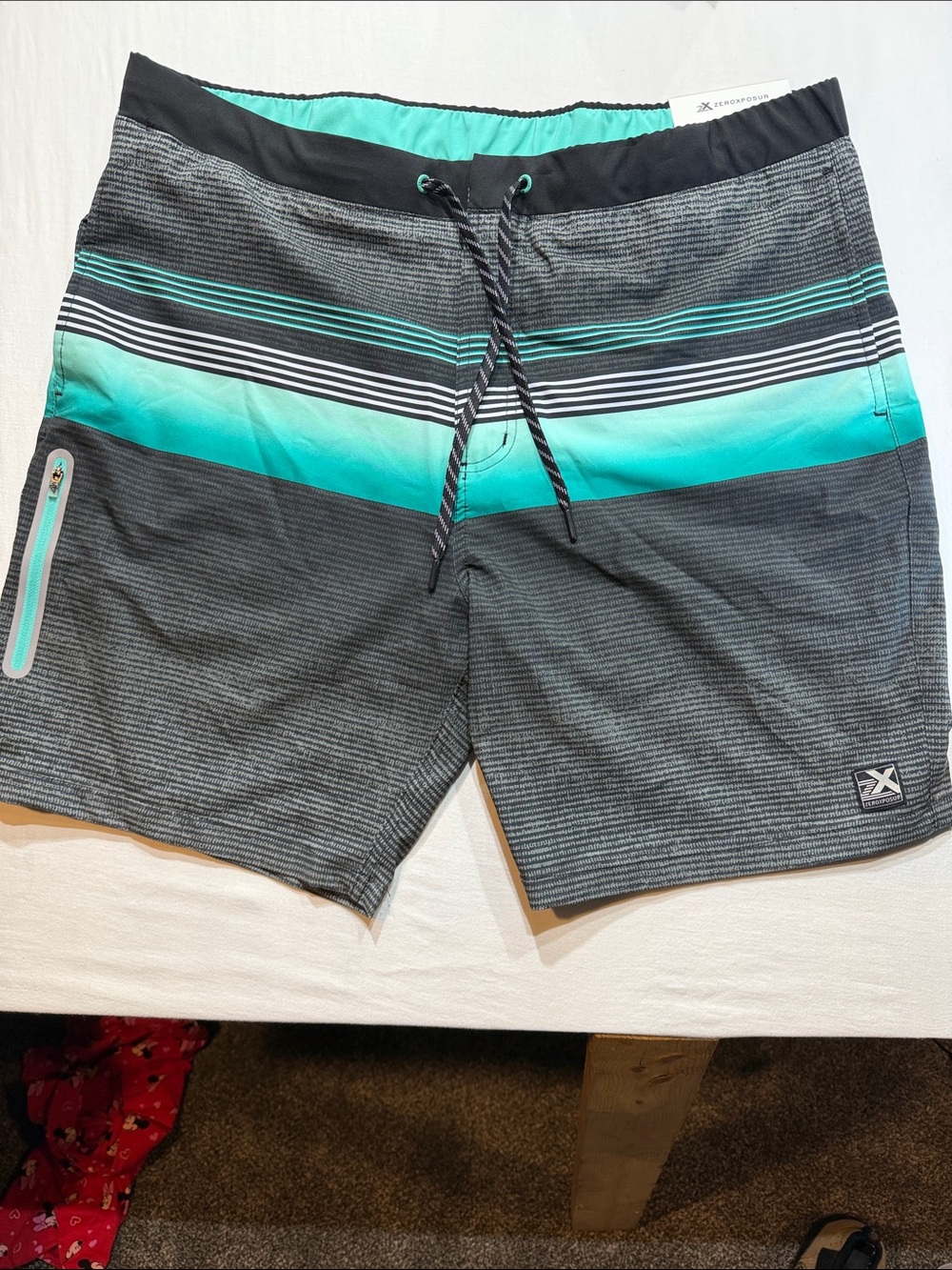 NWT ZeroXposur Teal & Black Gradient Stripe Men’s Swim Board Shorts